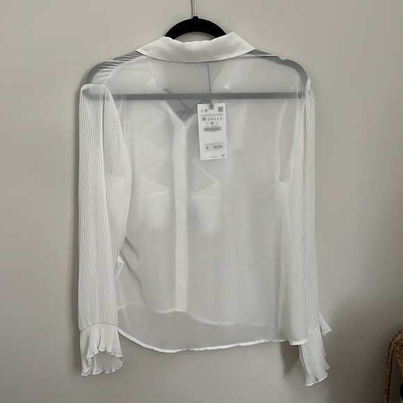 Zara White Tie Neck Blouse - Picture 2 of 3
